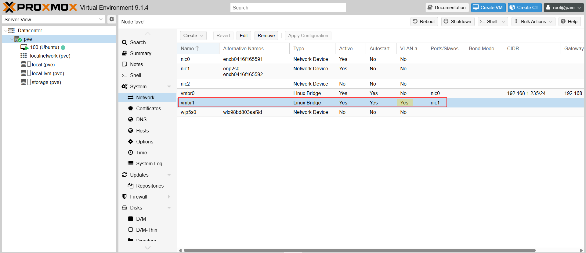 Network view of virtual host