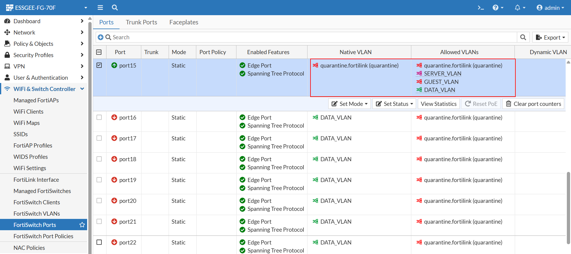 Switch port VLAN settings